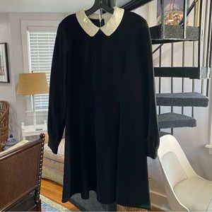 Kate Spade black dress w/ gold exposed back zipper &white floral sequin collar